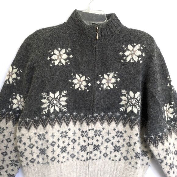 Valerie Stevens L Lambswool Angora Full Zip Cardigan Snowflake Fair Isle Holiday - Picture 3 of 16